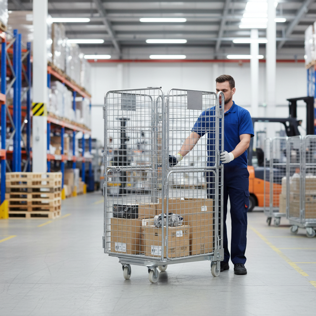 Heavy Duty Four Sided Roll Cage Pallet with Mesh Split Gate