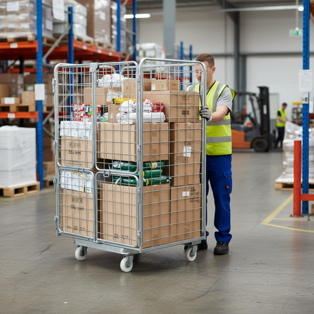 Heavy Duty Four Sided Mesh Infill Jumbo Roll Cage Pallet