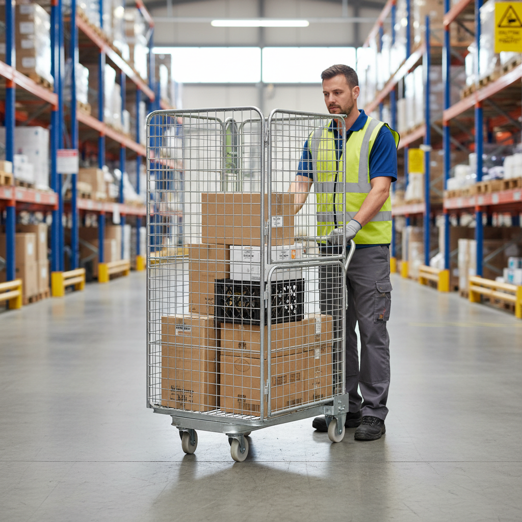 Heavy Duty Four Sided Roll Cage Pallet with Mesh Split Gate