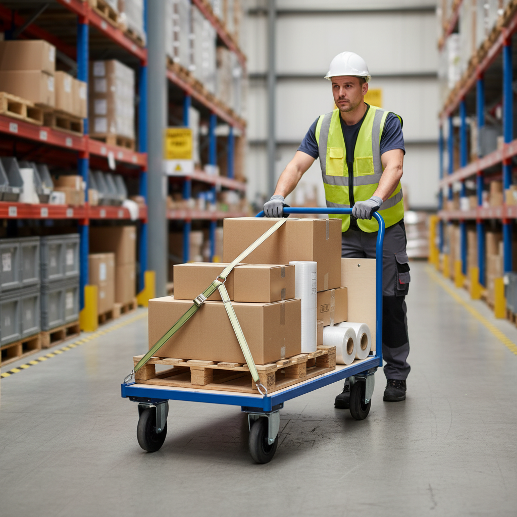 Heavy Duty Flatbed Trolley with Double Wooden Ends for Transporting Goods