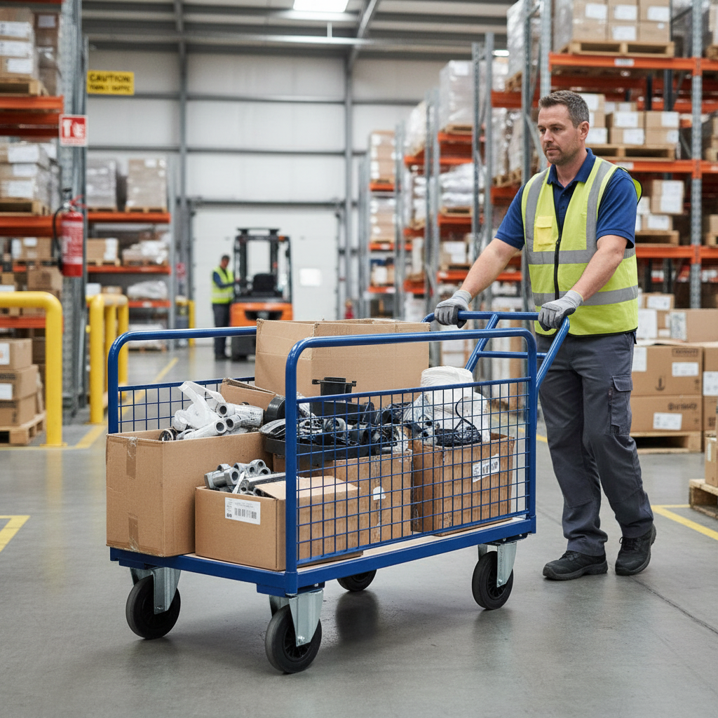 Heavy Duty Flatbed Trolley with Removable Mesh Sides for Safe Transportation