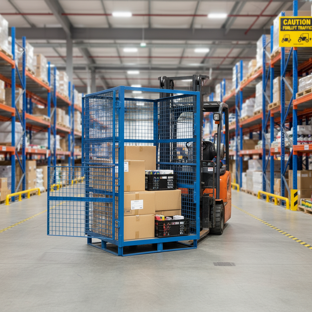 Heavy Duty Four Sided Forkliftable Parcel Cage for Safe Transport