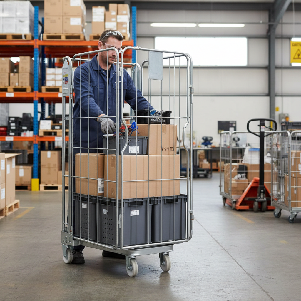 Heavy Duty Four Sided Roll Cage Pallet with Rod Infill