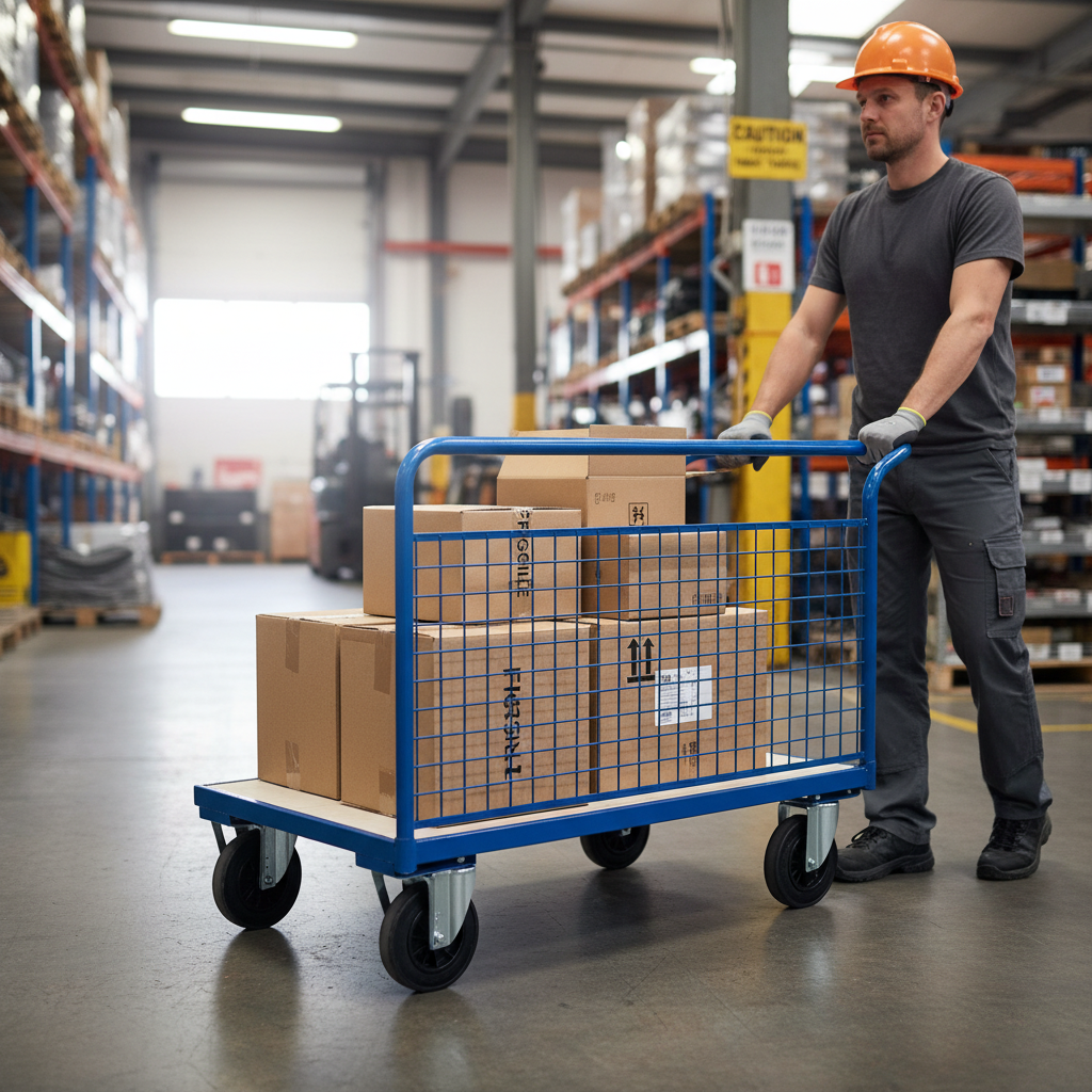 Heavy Duty Flatbed Trolley with Removable Mesh Sides for Safe Transportation