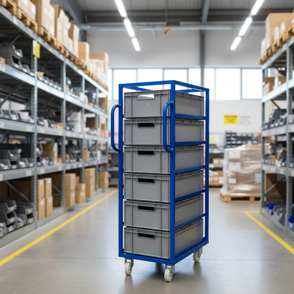 Heavy Duty Euro Container Tray Trolley for Efficient Storage