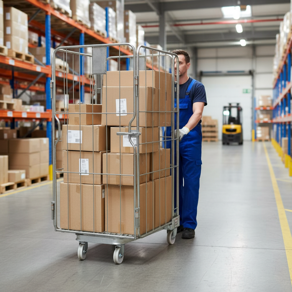 Heavy Duty Four Sided Roll Cage Pallet with Rod Infill